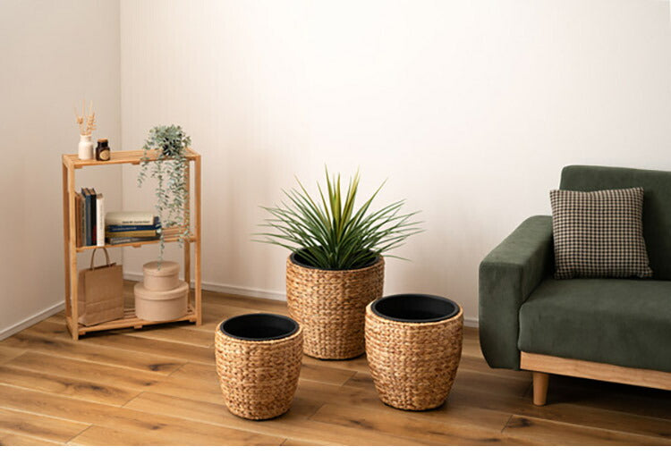 プランター 鉢入れ 円型 9号用 アジアン 観葉植物 植物 ウォーターヒヤシンス 雑貨 インテリア 室内 ブラウン 茶色 編み かご インテリア おしゃれ 北欧 かわいい(代引不可)