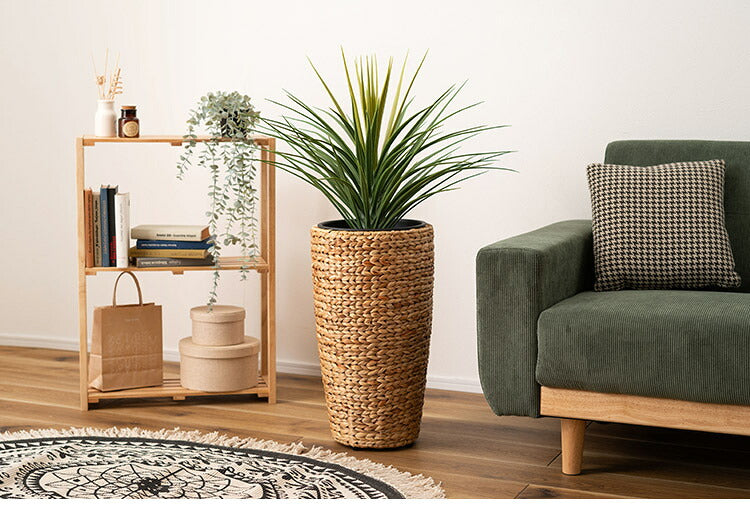 プランターハイタイプ 9号用 プランター 鉢入れ アジアン 観葉植物 植物 ウォーターヒヤシンス 雑貨 インテリア 室内 ブラウン 茶色 編み かご ゴミ箱 収納 筒型(代引不可)