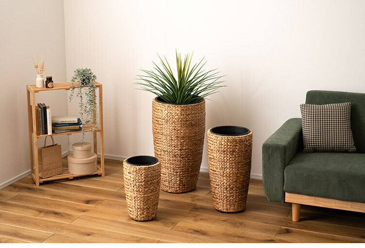 プランターハイタイプ 9号用 プランター 鉢入れ アジアン 観葉植物 植物 ウォーターヒヤシンス 雑貨 インテリア 室内 ブラウン 茶色 編み かご ゴミ箱 収納 筒型(代引不可)
