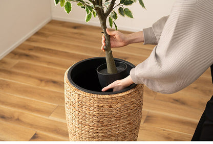 プランターハイタイプ 9号用 プランター 鉢入れ アジアン 観葉植物 植物 ウォーターヒヤシンス 雑貨 インテリア 室内 ブラウン 茶色 編み かご ゴミ箱 収納 筒型(代引不可)