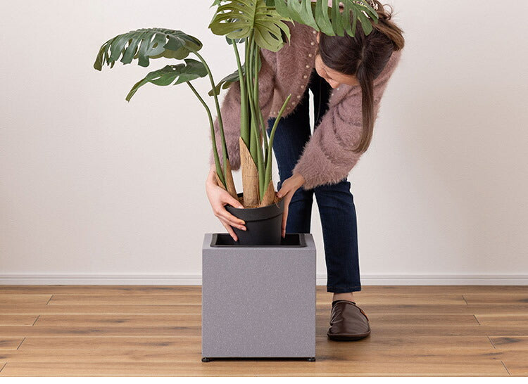 プランター 正方形 6号用 プランター 鉢入れ モダン インダストリアル シンプル グレー 植物 観葉植物 アジャスター付き インテリア(代引不可)