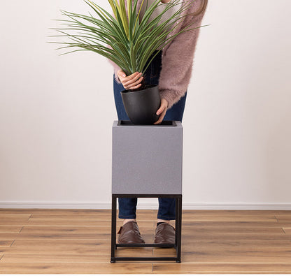 スタンド付き 正方形 6号用 プランター プランター 鉢入れ スタンド付き モダン インダストリアル シンプル グレー 植物 観葉植物 インテリア(代引不可)