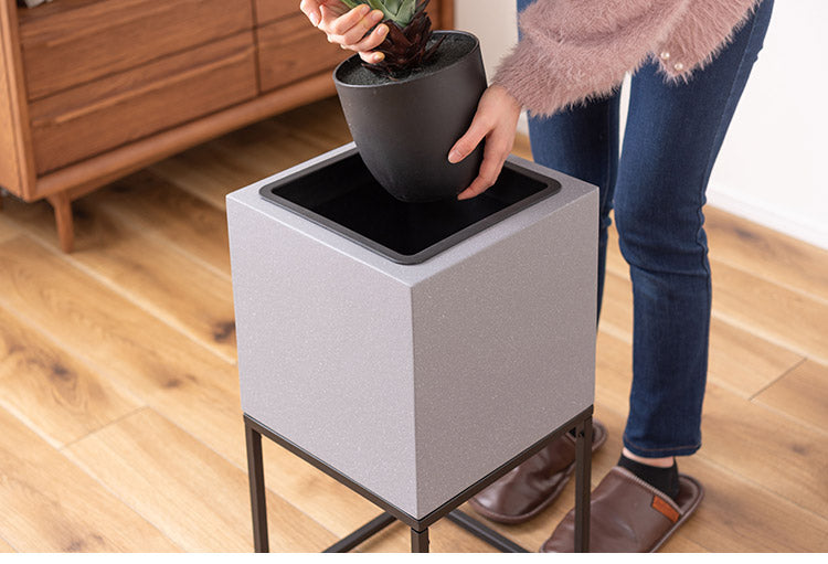 スタンド付き 正方形 6号用 プランター プランター 鉢入れ スタンド付き モダン インダストリアル シンプル グレー 植物 観葉植物 インテリア(代引不可)