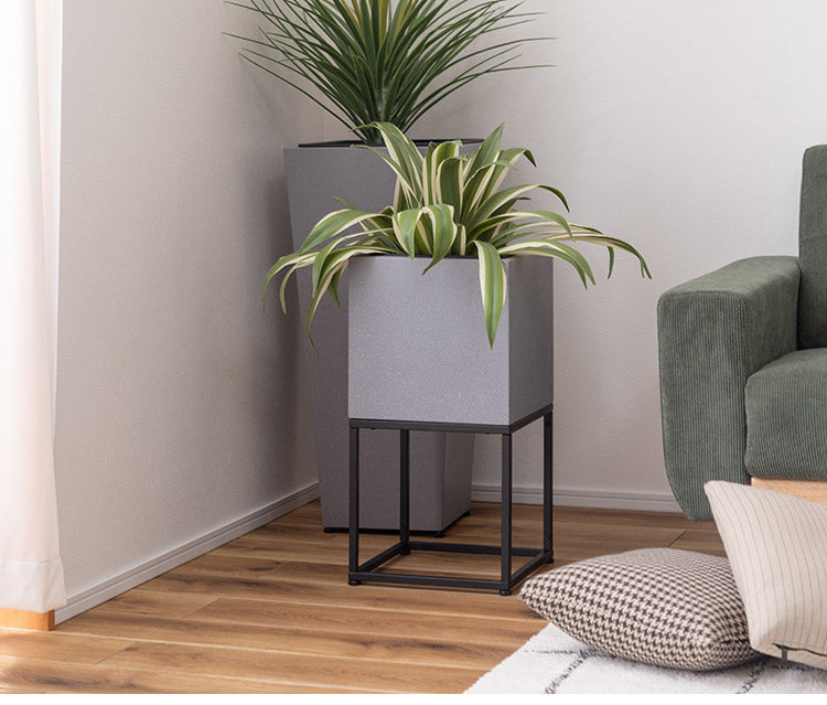 スタンド付き 正方形 6号用 プランター プランター 鉢入れ スタンド付き モダン インダストリアル シンプル グレー 植物 観葉植物 インテリア(代引不可)