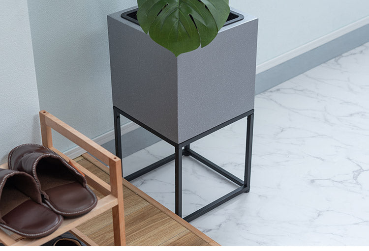 スタンド付き 正方形 6号用 プランター プランター 鉢入れ スタンド付き モダン インダストリアル シンプル グレー 植物 観葉植物 インテリア(代引不可)