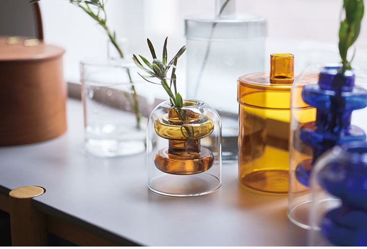 ガラスベース GRS-24 東谷 ガラスベース 花瓶 フラワーベース 北欧 ディスプレイ アート 筒型 一輪挿し ガラス製 玄関 雑貨 小物 お店 カフェ おしゃれ ブルー クリア 生け花 丸 円柱 置物 シンプル(代引不可)