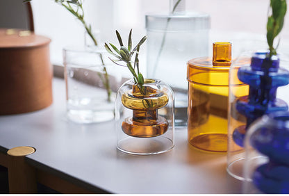 ガラスベース GRS-24 東谷 ガラスベース 花瓶 フラワーベース 北欧 ディスプレイ アート 筒型 一輪挿し ガラス製 玄関 雑貨 小物 お店 カフェ おしゃれ ブルー クリア 生け花 丸 円柱 置物 シンプル(代引不可)