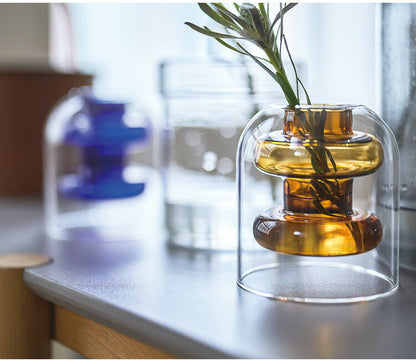 ガラスベース GRS-24 東谷 ガラスベース 花瓶 フラワーベース 北欧 ディスプレイ アート 筒型 一輪挿し ガラス製 玄関 雑貨 小物 お店 カフェ おしゃれ ブルー クリア 生け花 丸 円柱 置物 シンプル(代引不可)