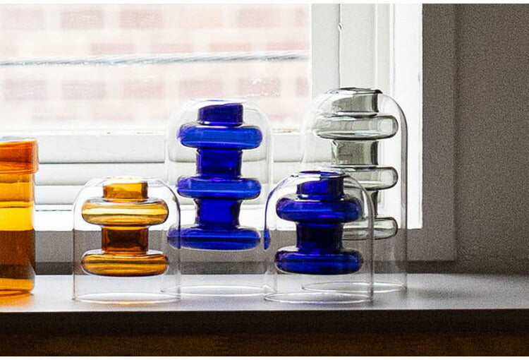 ガラスベース GRS-25 東谷 ガラスベース 花瓶 フラワーベース 北欧 ディスプレイ アート 筒型 一輪挿し ガラス製 玄関 雑貨 小物 お店 カフェ おしゃれ ブルー クリア 生け花 丸 円柱 置物 シンプル(代引不可)