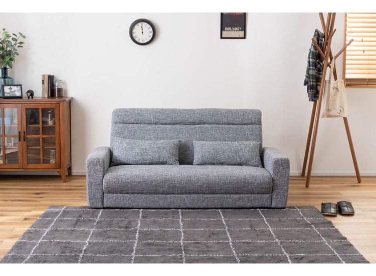 ソファ 2WAY ローソファ クッション付き 幅150cm 2人掛け 3人掛け 2.5人掛け おしゃれ シンプル モダン グレー ベージュ ファブリック 布製 アームソファ 肘あり 肘置き 木フレーム ロータイプ(代引不可)