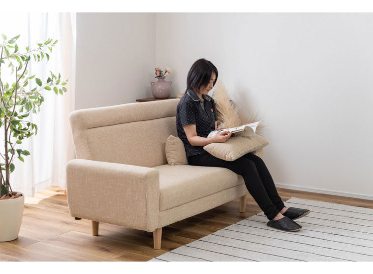 ソファ 2WAY ローソファ クッション付き 幅150cm 2人掛け 3人掛け 2.5人掛け おしゃれ シンプル モダン グレー ベージュ ファブリック 布製 アームソファ 肘あり 肘置き 木フレーム ロータイプ(代引不可)