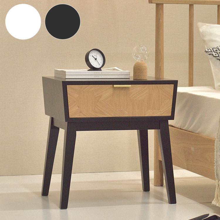 サイドテーブル ナイトテーブル おしゃれ 引き出し付き 収納 木製 コンパクト ベッドサイド ソファサイド モノクロ 韓国インテリア モダン エレガント 白 ホワイト 黒 ブラック 新生活(代引不可)
