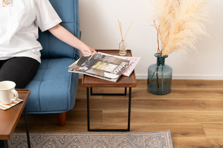 ミニテーブル テーブル サイドテーブル ナイトテーブル おしゃれ シンプル モダン 和モダン 積み重ね 幅50cm 高さ33cm 木製 天然木 スチール ブラウン 黒 軽量(代引不可)