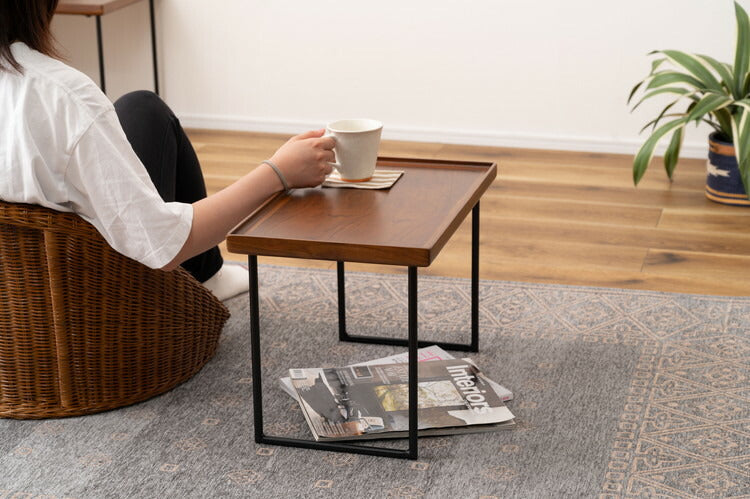 ミニテーブル テーブル サイドテーブル ナイトテーブル おしゃれ シンプル モダン 和モダン 積み重ね 幅50cm 高さ33cm 木製 天然木 スチール ブラウン 黒 軽量(代引不可)