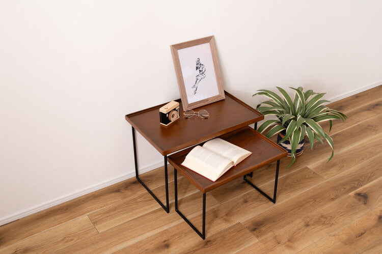 ミニテーブル テーブル サイドテーブル ナイトテーブル おしゃれ シンプル モダン 和モダン 積み重ね 幅60cm 高さ40cm 木製 天然木 スチール ブラウン 黒 軽量(代引不可)