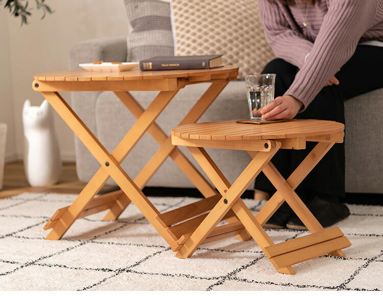 フォールディングテーブル 直径45cm テーブル 折り畳み 折りたたみ 簡易テーブル スリム 収納 アウトドア お洒落 ナチュラル ホワイト 持ち運び Sサイズ サイドテーブル ベッドサイド(代引不可)