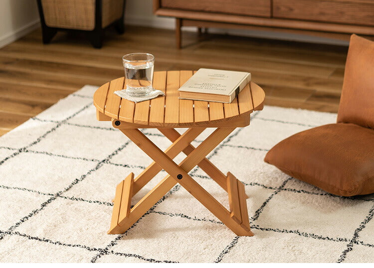 フォールディングテーブル 直径45cm テーブル 折り畳み 折りたたみ 簡易テーブル スリム 収納 アウトドア お洒落 ナチュラル ホワイト 持ち運び Sサイズ サイドテーブル ベッドサイド(代引不可)