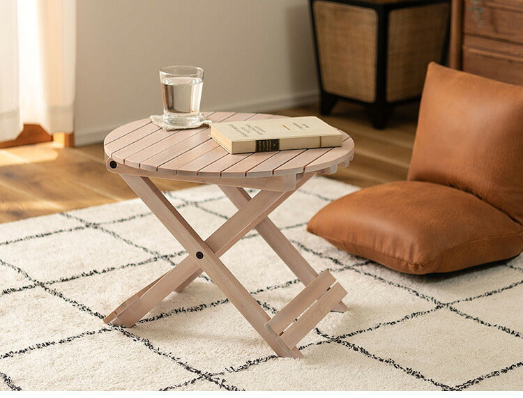 フォールディングテーブル 直径45cm テーブル 折り畳み 折りたたみ 簡易テーブル スリム 収納 アウトドア お洒落 ナチュラル ホワイト 持ち運び Sサイズ サイドテーブル ベッドサイド(代引不可)