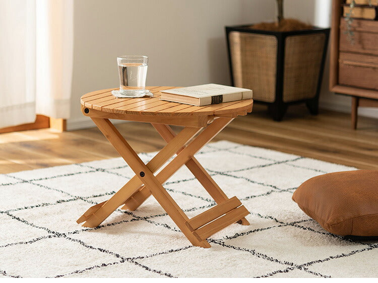 フォールディングテーブル 直径45cm テーブル 折り畳み 折りたたみ 簡易テーブル スリム 収納 アウトドア お洒落 ナチュラル ホワイト 持ち運び Sサイズ サイドテーブル ベッドサイド(代引不可)