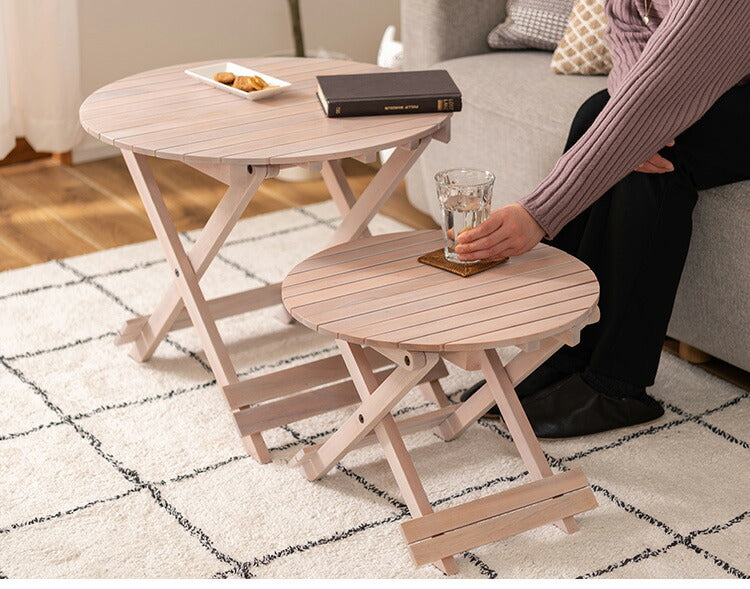 フォールディングテーブル 直径45cm テーブル 折り畳み 折りたたみ 簡易テーブル スリム 収納 アウトドア お洒落 ナチュラル ホワイト 持ち運び Sサイズ サイドテーブル ベッドサイド(代引不可)