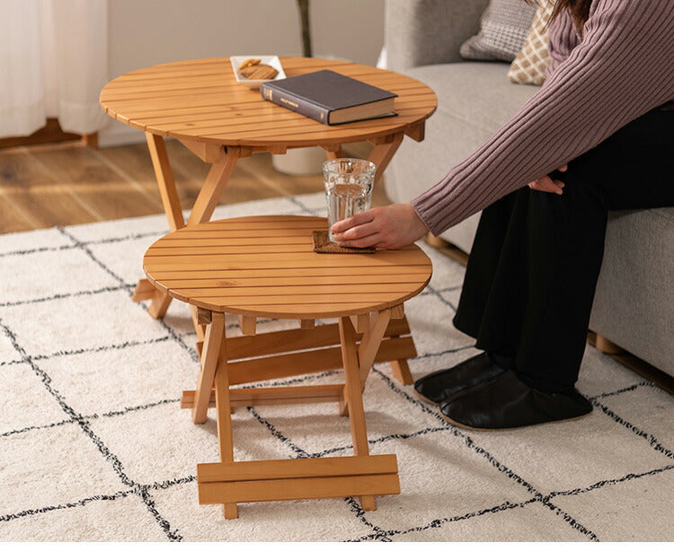 フォールディングテーブル 直径60cm テーブル 折り畳み 折りたたみ 簡易テーブル スリム 収納 アウトドア お洒落 ナチュラル ホワイト 持ち運び Lサイズ サイドテーブル ベッドサイド(代引不可)