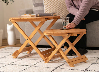 フォールディングテーブル 直径60cm テーブル 折り畳み 折りたたみ 簡易テーブル スリム 収納 アウトドア お洒落 ナチュラル ホワイト 持ち運び Lサイズ サイドテーブル ベッドサイド(代引不可)