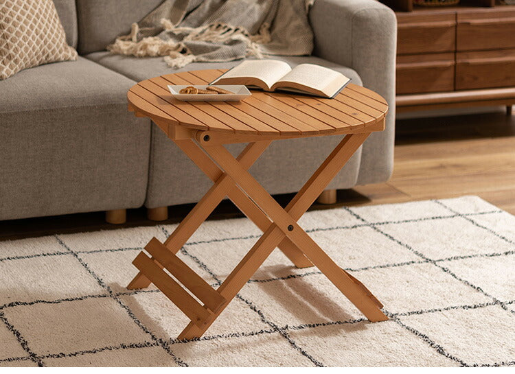 フォールディングテーブル 直径60cm テーブル 折り畳み 折りたたみ 簡易テーブル スリム 収納 アウトドア お洒落 ナチュラル ホワイト 持ち運び Lサイズ サイドテーブル ベッドサイド(代引不可)