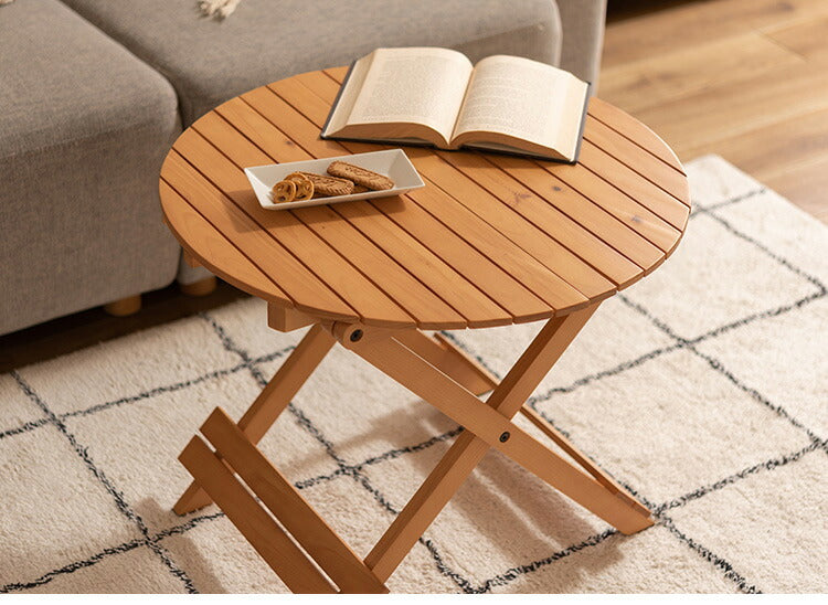 フォールディングテーブル 直径60cm テーブル 折り畳み 折りたたみ 簡易テーブル スリム 収納 アウトドア お洒落 ナチュラル ホワイト 持ち運び Lサイズ サイドテーブル ベッドサイド(代引不可)