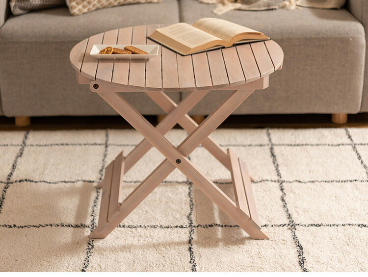 フォールディングテーブル 直径60cm テーブル 折り畳み 折りたたみ 簡易テーブル スリム 収納 アウトドア お洒落 ナチュラル ホワイト 持ち運び Lサイズ サイドテーブル ベッドサイド(代引不可)