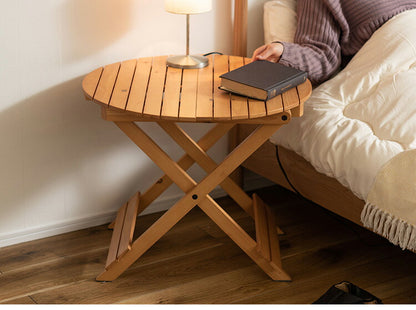 フォールディングテーブル 直径60cm テーブル 折り畳み 折りたたみ 簡易テーブル スリム 収納 アウトドア お洒落 ナチュラル ホワイト 持ち運び Lサイズ サイドテーブル ベッドサイド(代引不可)