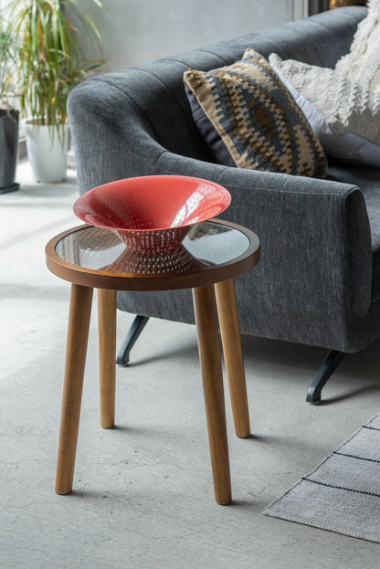 ラウンドガラステーブルS サイドテーブル テーブル ガラステーブル おしゃれ モダン シンプル ラタン 籐 リゾート アジアン ソファ 座椅子 ベッド コンパクト 木製 天然木 ガラス 軽い 軽量(代引不可)