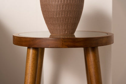 ラウンドガラステーブルS サイドテーブル テーブル ガラステーブル おしゃれ モダン シンプル ラタン 籐 リゾート アジアン ソファ 座椅子 ベッド コンパクト 木製 天然木 ガラス 軽い 軽量(代引不可)