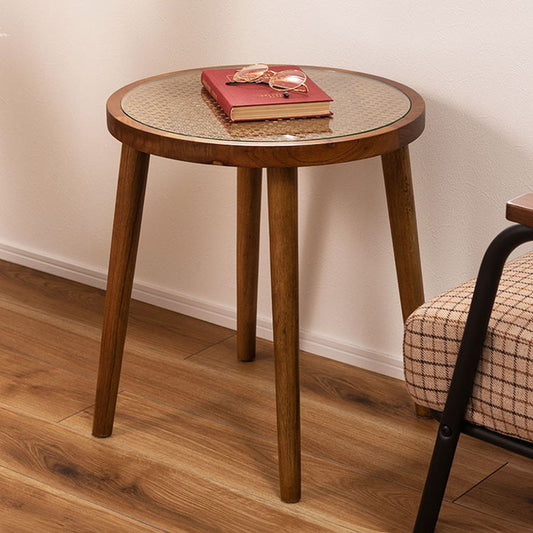 ラウンドガラステーブルM サイドテーブル テーブル ガラステーブル おしゃれ モダン シンプル ラタン 籐 リゾート アジアン ソファ 座椅子 ベッド コンパクト 木製 天然木 ガラス 軽い 軽量(代引不可)