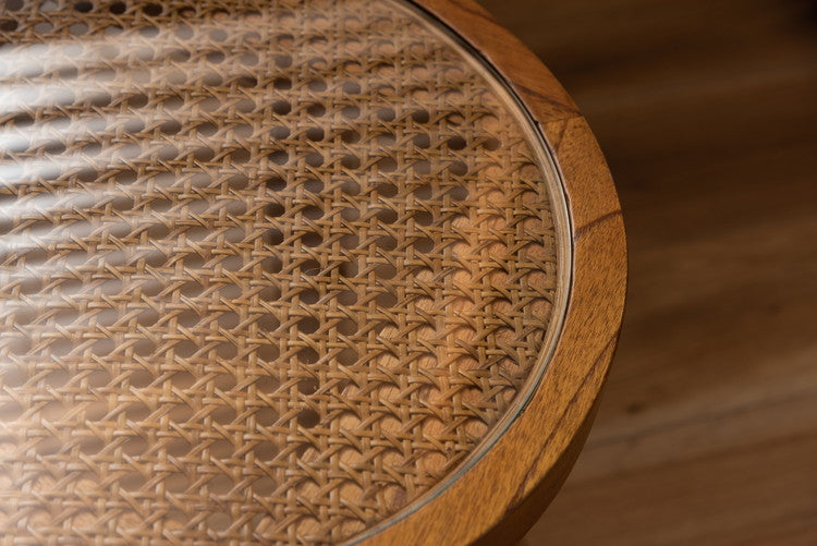 ラウンドガラステーブルM サイドテーブル テーブル ガラステーブル おしゃれ モダン シンプル ラタン 籐 リゾート アジアン ソファ 座椅子 ベッド コンパクト 木製 天然木 ガラス 軽い 軽量(代引不可)