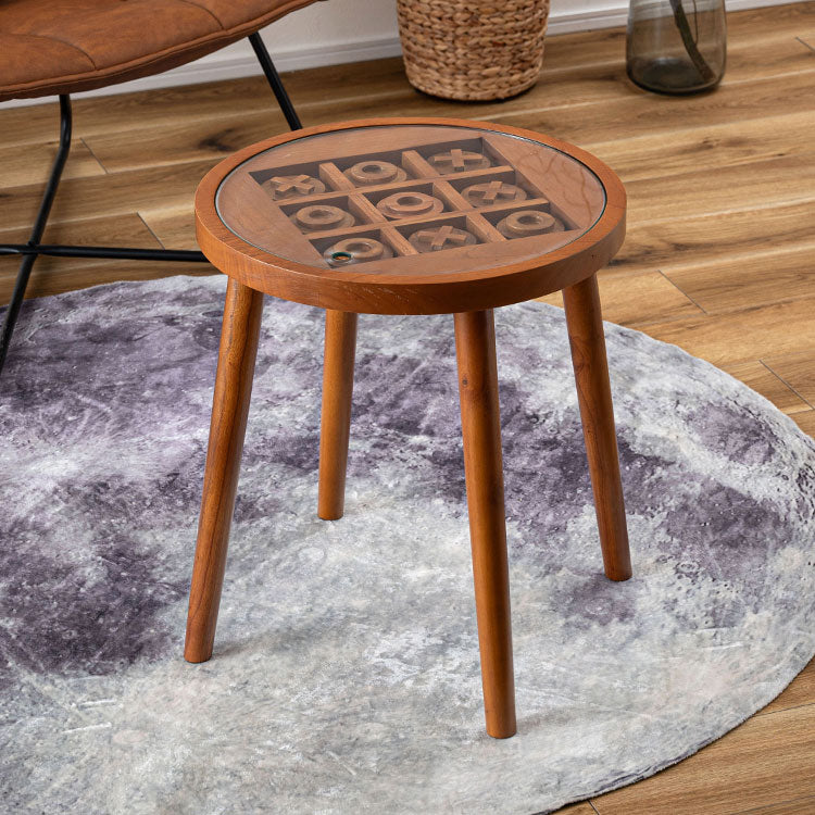 ボードゲームテーブル GT-780 東谷 サイドテーブル 丸 ラウンド 丸型 木製 高さ50cm 円形 ソファ ベッド横 ガラス リビング 天然木 ナチュラル ナイトテーブル 遊べる ゲーム 三目並べ(代引不可)