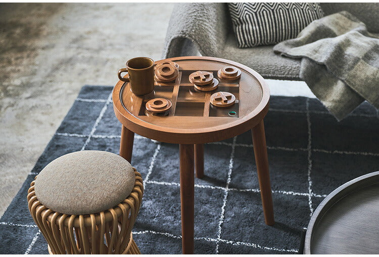 ボードゲームテーブル GT-780 東谷 サイドテーブル 丸 ラウンド 丸型 木製 高さ50cm 円形 ソファ ベッド横 ガラス リビング 天然木 ナチュラル ナイトテーブル 遊べる ゲーム 三目並べ(代引不可)