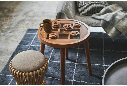 ボードゲームテーブル GT-780 東谷 サイドテーブル 丸 ラウンド 丸型 木製 高さ50cm 円形 ソファ ベッド横 ガラス リビング 天然木 ナチュラル ナイトテーブル 遊べる ゲーム 三目並べ(代引不可)