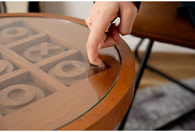 ボードゲームテーブル GT-780 東谷 サイドテーブル 丸 ラウンド 丸型 木製 高さ50cm 円形 ソファ ベッド横 ガラス リビング 天然木 ナチュラル ナイトテーブル 遊べる ゲーム 三目並べ(代引不可)