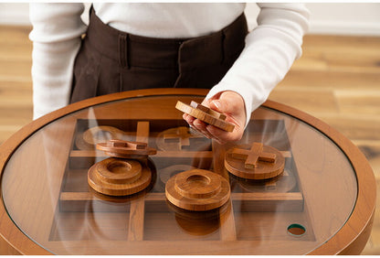 ボードゲームテーブル GT-780 東谷 サイドテーブル 丸 ラウンド 丸型 木製 高さ50cm 円形 ソファ ベッド横 ガラス リビング 天然木 ナチュラル ナイトテーブル 遊べる ゲーム 三目並べ(代引不可)