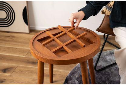 ボードゲームテーブル GT-780 東谷 サイドテーブル 丸 ラウンド 丸型 木製 高さ50cm 円形 ソファ ベッド横 ガラス リビング 天然木 ナチュラル ナイトテーブル 遊べる ゲーム 三目並べ(代引不可)