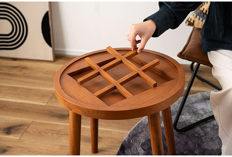 ボードゲームテーブル GT-780 東谷 サイドテーブル 丸 ラウンド 丸型 木製 高さ50cm 円形 ソファ ベッド横 ガラス リビング 天然木 ナチュラル ナイトテーブル 遊べる ゲーム 三目並べ(代引不可)