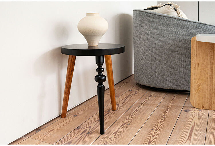 ラウンドサイドテーブル GT-786 東谷 サイドテーブル 丸 ラウンド 丸型 木製 高さ50cm 円形 ソファ ベッド横 リビング 天然木 ナチュラル ナイトテーブル 個性的 軽量 軽い モダン ブラック(代引不可)