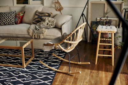 ロッキングチェア ラタン 籐 パーソナルチェア 椅子 イス いす 揺り椅子 リラックスチェア 一人掛け レトロ アジアン リゾート アンティーク スチール脚 アームレス 肘なし 背もたれ(代引不可)