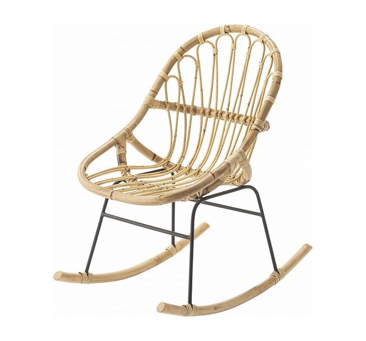 ロッキングチェア ラタン 籐 パーソナルチェア 椅子 イス いす 揺り椅子 リラックスチェア 一人掛け レトロ アジアン リゾート アンティーク スチール脚 アームレス 肘なし 背もたれ(代引不可)