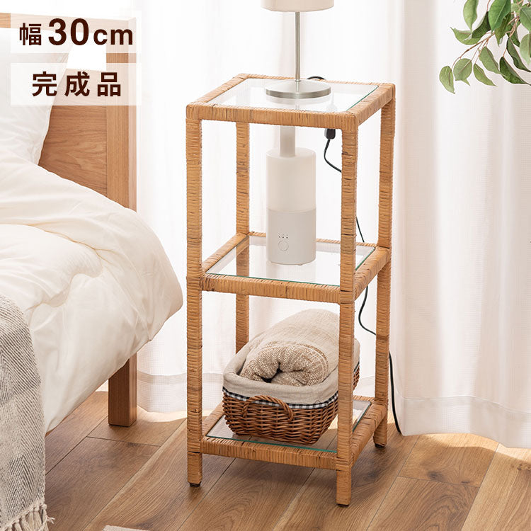 ガラスシェルフ GUY-2 東谷 シェルフ ガラス ガラスシェルフ ラタン 籐 クリア 収納 収納棚 ラック オープンラック 3段 三段 見せる収納 シンプル 北欧 ナチュラル ナイトテーブル 強化ガラス(代引不可)