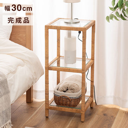 ガラスシェルフ GUY-2 東谷 シェルフ ガラス ガラスシェルフ ラタン 籐 クリア 収納 収納棚 ラック オープンラック 3段 三段 見せる収納 シンプル 北欧 ナチュラル ナイトテーブル 強化ガラス(代引不可)