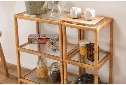 ガラスシェルフ GUY-2 東谷 シェルフ ガラス ガラスシェルフ ラタン 籐 クリア 収納 収納棚 ラック オープンラック 3段 三段 見せる収納 シンプル 北欧 ナチュラル ナイトテーブル 強化ガラス(代引不可)