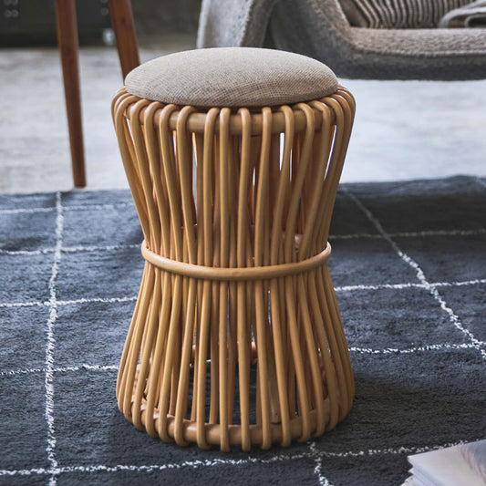 ラウンドスツール GUY-260 東谷 スツール ラタン 籐 円 丸 ラウンド サークル 天然ラタン リゾート 北欧 ナチュラル クッション 高さ40cm 直径30cm 幅30cm 鼓 個性的(代引不可)