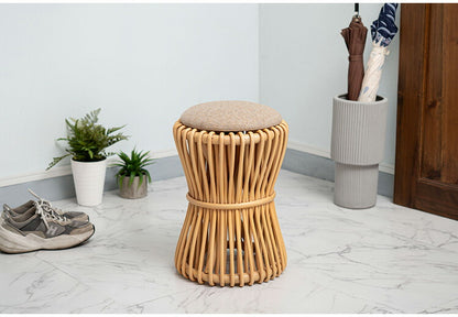 ラウンドスツール GUY-260 東谷 スツール ラタン 籐 円 丸 ラウンド サークル 天然ラタン リゾート 北欧 ナチュラル クッション 高さ40cm 直径30cm 幅30cm 鼓 個性的(代引不可)