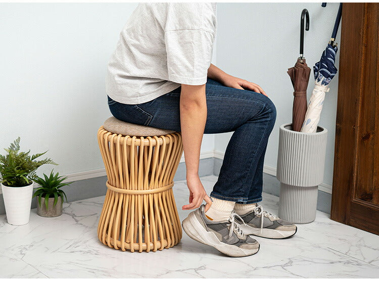 ラウンドスツール GUY-260 東谷 スツール ラタン 籐 円 丸 ラウンド サークル 天然ラタン リゾート 北欧 ナチュラル クッション 高さ40cm 直径30cm 幅30cm 鼓 個性的(代引不可)